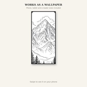 Mountain Landscape Adult Coloring Page, Wabi Sabi Wall Art, Above Bed Decor, Ink Art Print, Chinese Ink Painting Print image 6