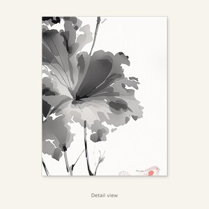 Lotus Flower Art Print, Chinoiserie Decor, Living Room Art, Digital Print, Ink Wash Painting, Chinese Ink Painting Print image 10