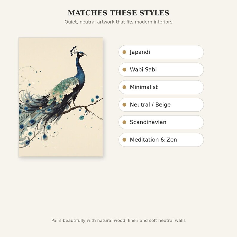 Peacock Asian Wall Art Set of 3, Japandi Decor, Living Room Art, Printable Download, Ink Wash Painting, Chinese Ink Painting Print image 9