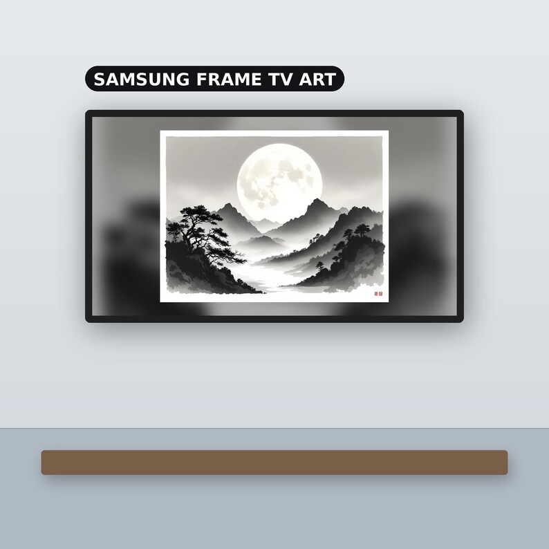 Frame TV, Asian Wall Art, Above Bed Decor, Digital Art, Ink Wash Painting, Chinese Ink Painting Print image 1