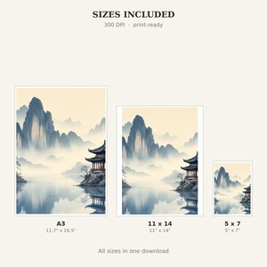Pavilion Printable Art, Zen Gallery Art, Bedroom Wall Art, Instant Download Art, Ink Wash Painting, Chinese Ink Painting Print image 4