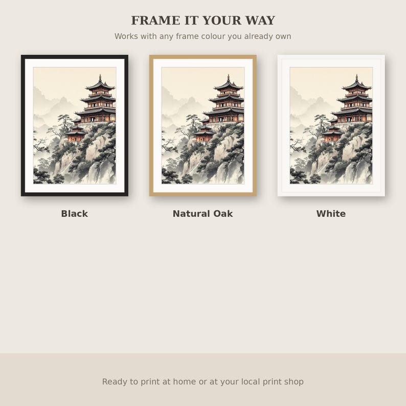 Chinese pagode muurdecoratie, Wabi Sabi interieurkunst, decoratie boven het bed, kunstprint, inkttekening, Chinese inkttekeningprint afbeelding 7