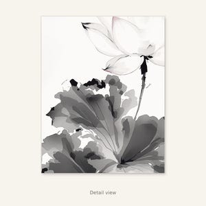 Lotus Flower Frame TV Art, Asian Print, Office Wall Art, Digital Art, Ink Wash Painting, Chinese Ink Painting Print image 2