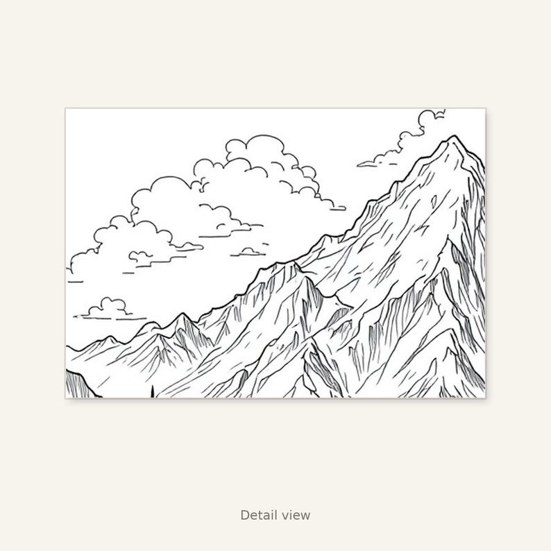 Arte mural de montaña, decoración japonesa, decoración para encima de la cama, arte de descarga instantánea, pintura a la tinta, impresión de pintura china a la tinta imagen 2