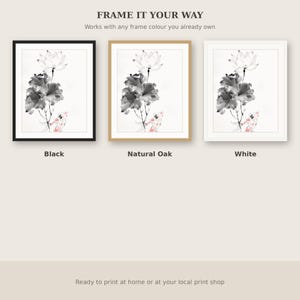 Lotus Flower Art Print, Chinoiserie Decor, Living Room Art, Digital Print, Ink Wash Painting, Chinese Ink Painting Print image 7