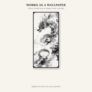 Dragon Printable Art, Japandi Wall Art, Above Bed Decor, Fine Art Print, Ink Wash Painting, Chinese Ink Painting Print image 6