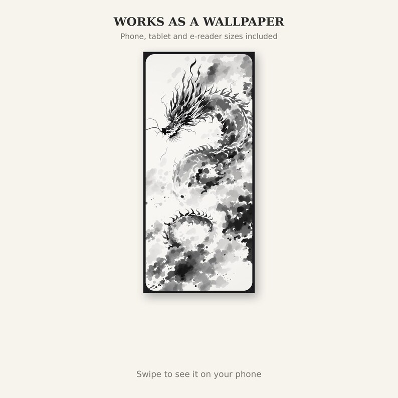 Dragon Printable Art, Japandi Wall Art, Above Bed Decor, Fine Art Print, Ink Wash Painting, Chinese Ink Painting Print image 6