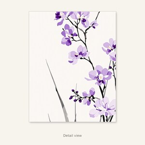 Arte mural de orquídeas, arte interior Wabi Sabi, decoración para encima de la cama, lámina de arte en tinta, lámina de pintura china en tinta imagen 2