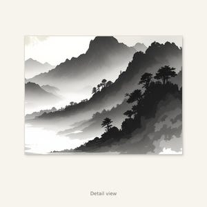 Paisaje lunar para imprimir, lámina minimalista, decoración de pared para spa, lámina de arte en tinta, lámina de pintura china en tinta. imagen 3