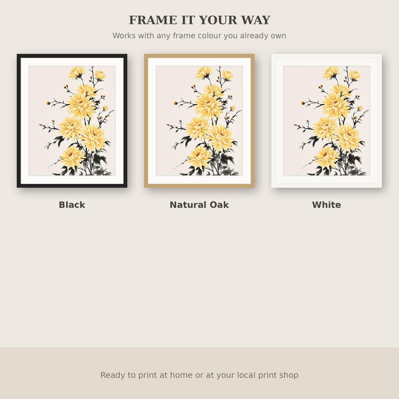 Chrysanthemum Wall Decor, Minimalist Gallery Art, Bedroom Wall Art, Fine Art Print, Ink Wash Painting Pri image 7