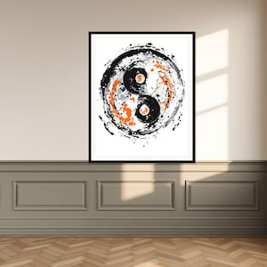 Koi Fish Art Print, Asian Gallery Art, Spa Wall Decor, Instant Download Art, Ink Wash Painting, Chinese Ink Painting Print image 1