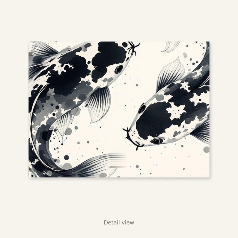 Koi Fish Wall Art, Zen Decor, Bedroom Wall Art, Ink Art Print, Chinese Ink Painting Print image 10
