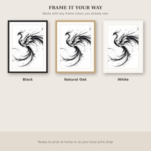 Phoenix Printable Art, Asian Wall Art, Above Bed Decor, Fine Art Print, Ink Wash Painting, Chinese Ink Painting Print image 7