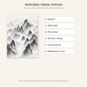 Wandbild „Mystische Berggipfel“, minimalistischer Druck, Esszimmerkunst, Digitaldruck, Tuschemalerei, chinesischer Tuschedruck Bild 9