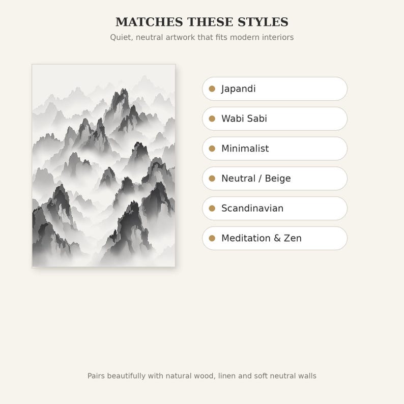 Wandbild „Mystische Berggipfel“, minimalistischer Druck, Esszimmerkunst, Digitaldruck, Tuschemalerei, chinesischer Tuschedruck Bild 9