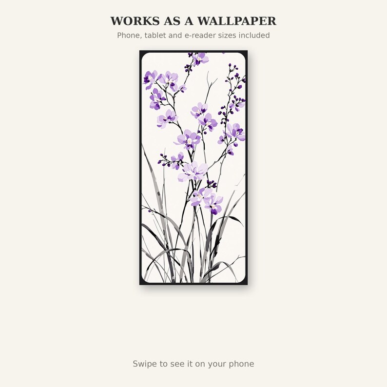 Arte mural de orquídeas, arte interior Wabi Sabi, decoración para encima de la cama, lámina de arte en tinta, lámina de pintura china en tinta imagen 6