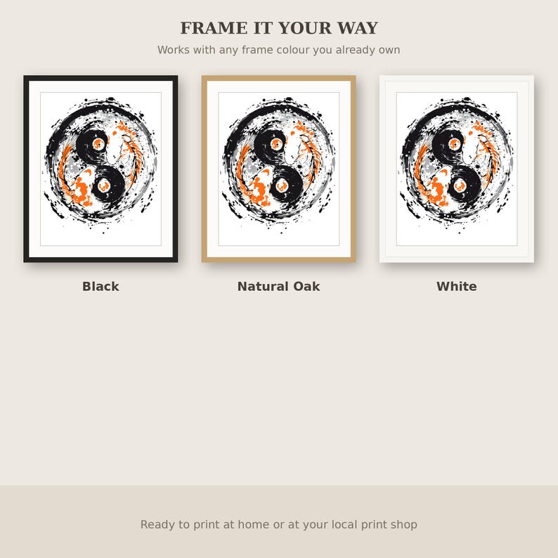Koi Fish Art Print, Asian Gallery Art, Spa Wall Decor, Instant Download Art, Ink Wash Painting, Chinese Ink Painting Print image 7