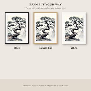Pine Tree Wall Art, Wabi Sabi Decor, Above Bed Decor, Ink Art Print, Chinese Ink Painting Print image 7