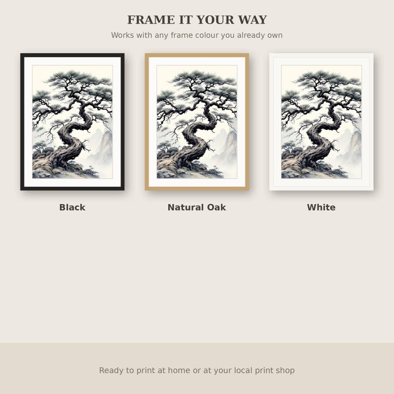Pine Tree Wall Art, Wabi Sabi Decor, Above Bed Decor, Ink Art Print, Chinese Ink Painting Print image 7