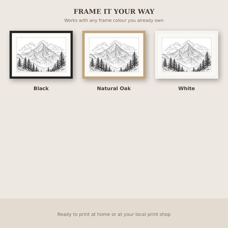 Mountain Landscape Adult Coloring Page, Wabi Sabi Wall Art, Above Bed Decor, Ink Art Print, Chinese Ink Painting Print image 7
