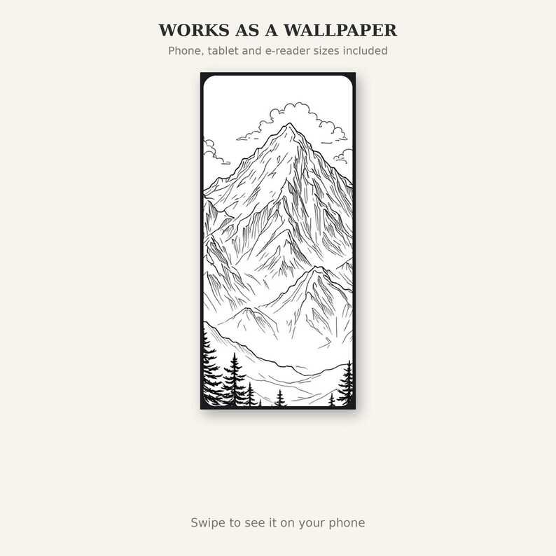 Mountain Coloring Book Coloring Page, Chinoiserie Gallery Art, Gallery Wall Set, Digital Print, Ink Wash Painting image 6
