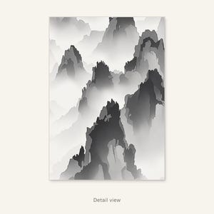 Wandbild „Mystische Berggipfel“, minimalistischer Druck, Esszimmerkunst, Digitaldruck, Tuschemalerei, chinesischer Tuschedruck Bild 3