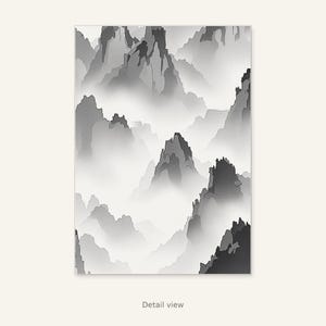 Wandbild „Mystische Berggipfel“, minimalistischer Druck, Esszimmerkunst, Digitaldruck, Tuschemalerei, chinesischer Tuschedruck Bild 10