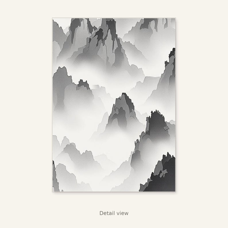 Wandbild „Mystische Berggipfel“, minimalistischer Druck, Esszimmerkunst, Digitaldruck, Tuschemalerei, chinesischer Tuschedruck Bild 10