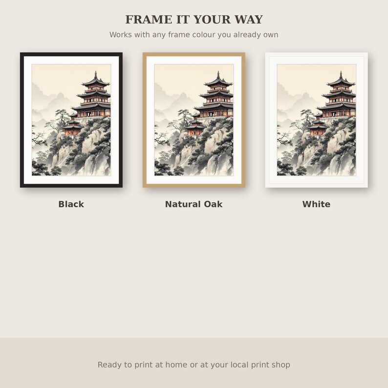 Kunstdruck „Pagode“, Wabi-Sabi-Inneneinrichtung, Meditationsdeko, Druckvorlage, Tuschemalerei, Chinesische Tuschemalerei Bild 7