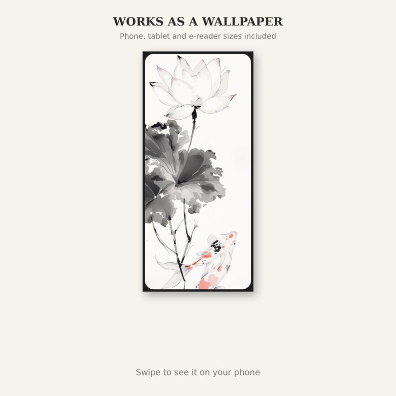 Lotus Flower Art Print, Chinoiserie Decor, Living Room Art, Digital Print, Ink Wash Painting, Chinese Ink Painting Print image 6
