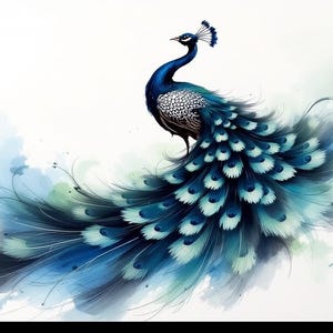 Lámina artística de pavo real, arte de interior estilo chinoiserie, decoración para meditación, lámina de pintura a la tinta, lámina de pintura china a la tinta imagen 9