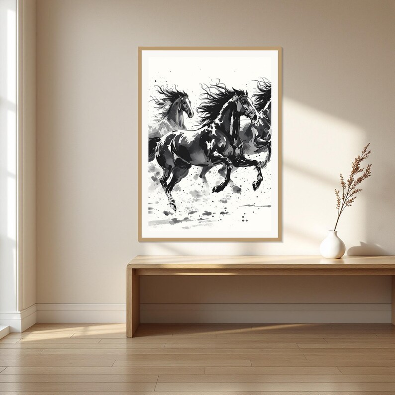 Frame TV, Neutral Aesthetic, Dining Room Art, Digital Art, Ink Wash Painting, Chinese Ink Painting Print image 1