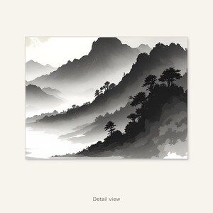 月の風景画プリント、ニュートラルなインテリアアート、ベッド上の装飾、水墨画プリント、中国水墨画プリント 画像 3