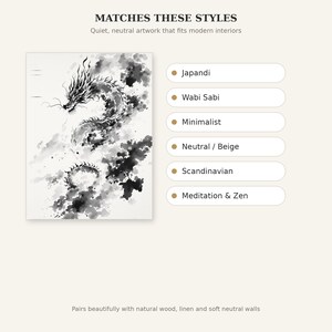 Dragon Printable Art, Japandi Wall Art, Above Bed Decor, Fine Art Print, Ink Wash Painting, Chinese Ink Painting Print image 9