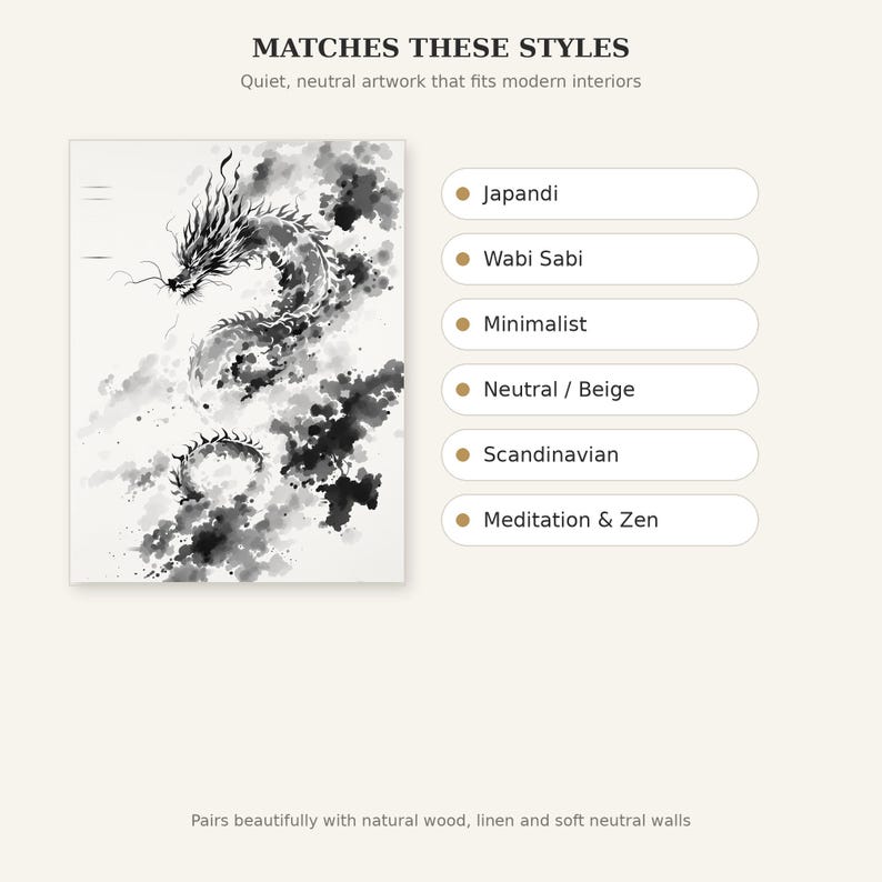 Dragon Printable Art, Japandi Wall Art, Above Bed Decor, Fine Art Print, Ink Wash Painting, Chinese Ink Painting Print image 9