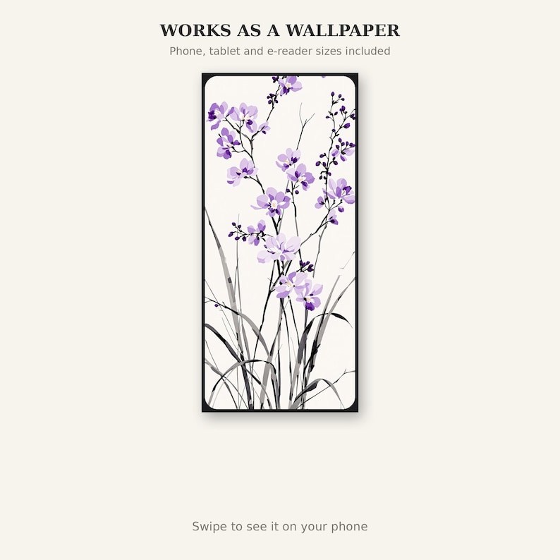 Orchid Wall Decor, Wabi Sabi Interior Art, Above Bed Decor, Fine Art Print, Ink Wash Painting, Chinese Ink Painting Print image 6
