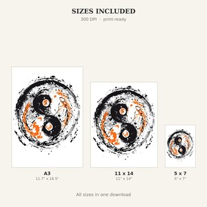 Koi Fish Art Print, Asian Gallery Art, Spa Wall Decor, Instant Download Art, Ink Wash Painting, Chinese Ink Painting Print image 4