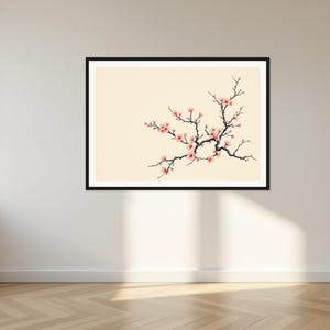 Muurdecoratie met pruimenbloesems, Aziatische galeriekunst, meditatiedecoratie, digitale print, inkttekening, Chinese inkttekeningprint afbeelding 1