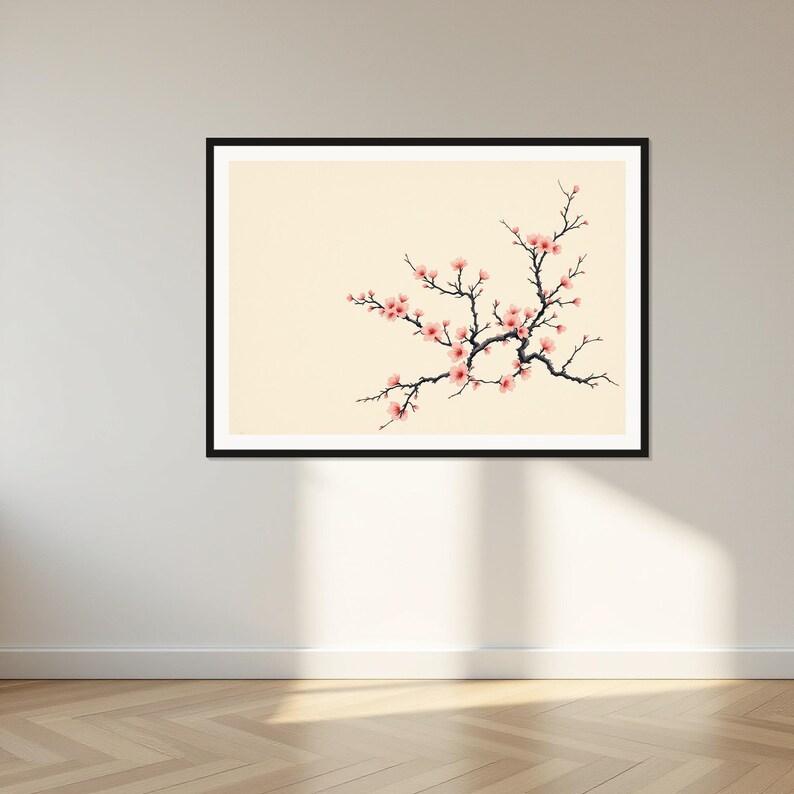 Muurdecoratie met pruimenbloesems, Aziatische galeriekunst, meditatiedecoratie, digitale print, inkttekening, Chinese inkttekeningprint afbeelding 1