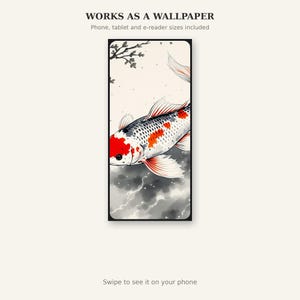 Konsttryck av karpvattenfall, Wabi Sabi-inredningskonst, meditationsdekor, bläckmålningstryck, kinesisk bläckmålningstryck bild 6
