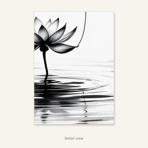Lotus muurdecoratie, Chinoiserie decoratie, decoratie boven het bed, inktkunstprint, Chinese inkttekeningprint afbeelding 3