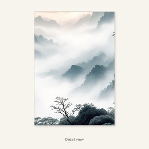Landschaftsbild mit Sonne, asiatischer Druck, Meditationsdekoration, Tuschemalerei-Druck, chinesischer Tuschemalerei-Druck Bild 3