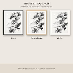 Conjunto de 3 láminas de arte mural asiático con dragones, decoración neutra, decoración de pared para spa, descarga instantánea de arte, pintura a la tinta, impresión de pintura china a la tinta. imagen 7