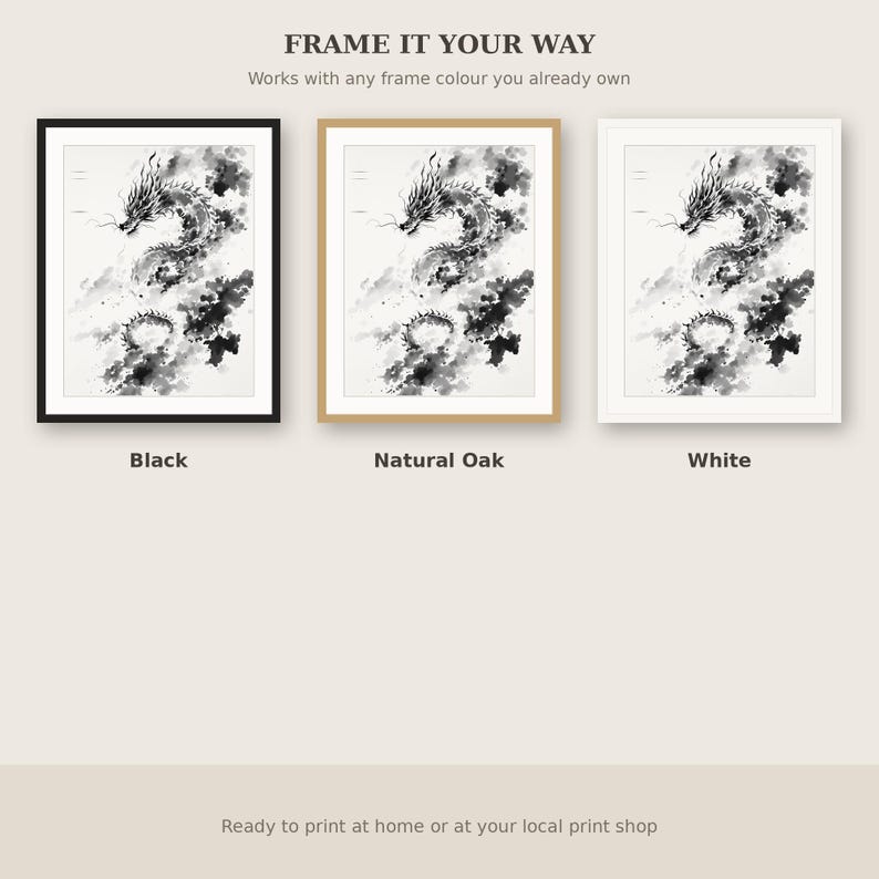 Conjunto de 3 láminas de arte mural asiático con dragones, decoración neutra, decoración de pared para spa, descarga instantánea de arte, pintura a la tinta, impresión de pintura china a la tinta. imagen 7
