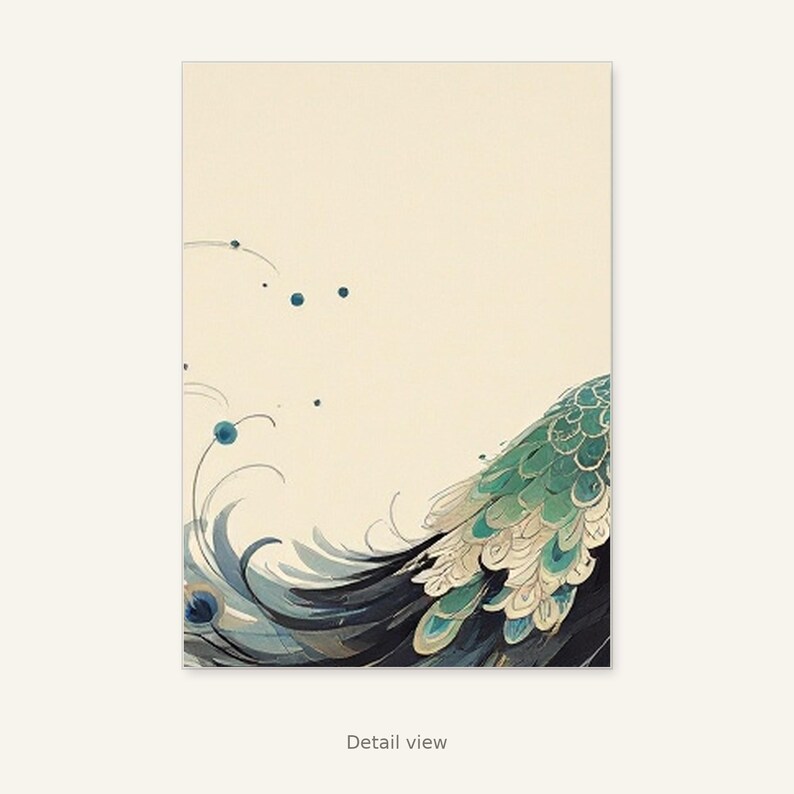 Peacock Asian Wall Art Set of 3, Japandi Decor, Living Room Art, Printable Download, Ink Wash Painting, Chinese Ink Painting Print image 2