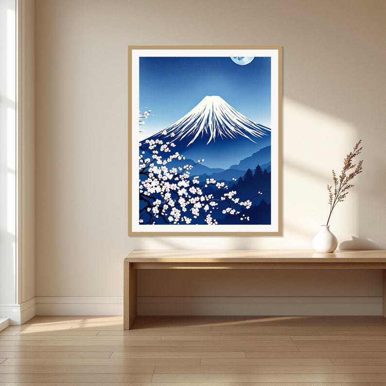 Mount Fuji Japanese Wall Art, Neutral Interior Art, Bedroom Wall Art, Ink Art Print, Chinese Ink Painting Print image 1