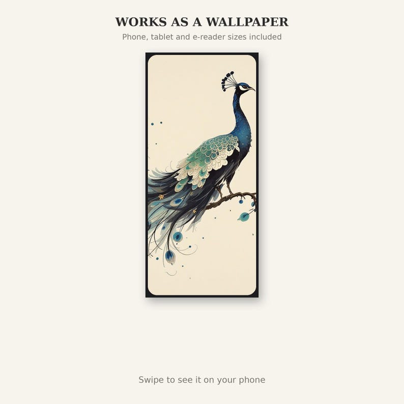 Peacock Printable Art, Wabi Sabi Decor, Gallery Wall Set, Ink Painting Print, Chinese Ink Painting Print image 6