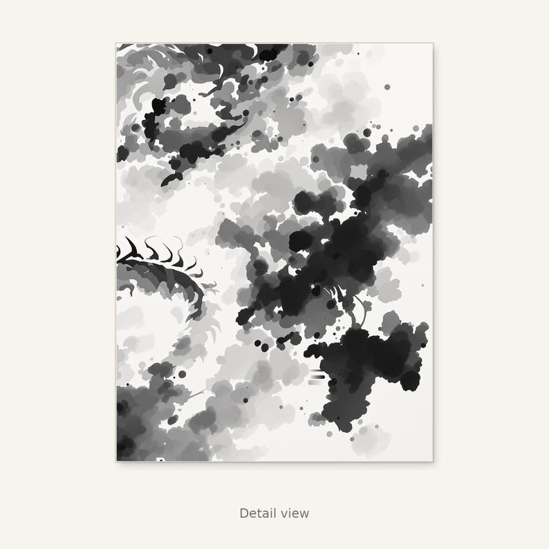 Conjunto de 3 láminas de arte mural asiático con dragones, decoración neutra, decoración de pared para spa, descarga instantánea de arte, pintura a la tinta, impresión de pintura china a la tinta. imagen 3