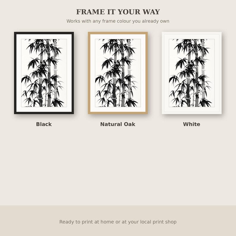 Bamboo Asian Wall Art Set of 3, Asian Decor, Office Wall Art, Instant Download Art, Ink Wash Painting, Chinese Ink Painting Print image 7