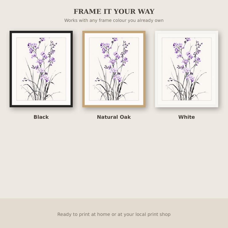 Orchid Wall Decor, Wabi Sabi Interior Art, Above Bed Decor, Fine Art Print, Ink Wash Painting, Chinese Ink Painting Print image 7